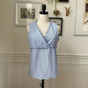 Talbots Empire Y2K Cut Blue White Stripe Sleeveless Cotton Tank M